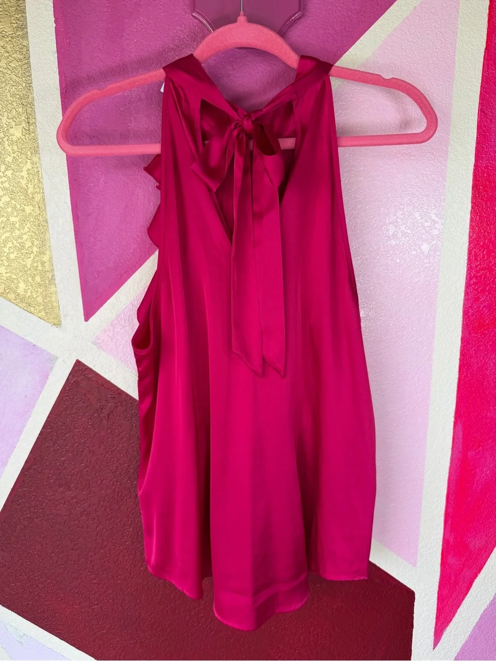 New York & Company Magenta Ruffle Front Halter Blouse sz L - Picture 5 of 10